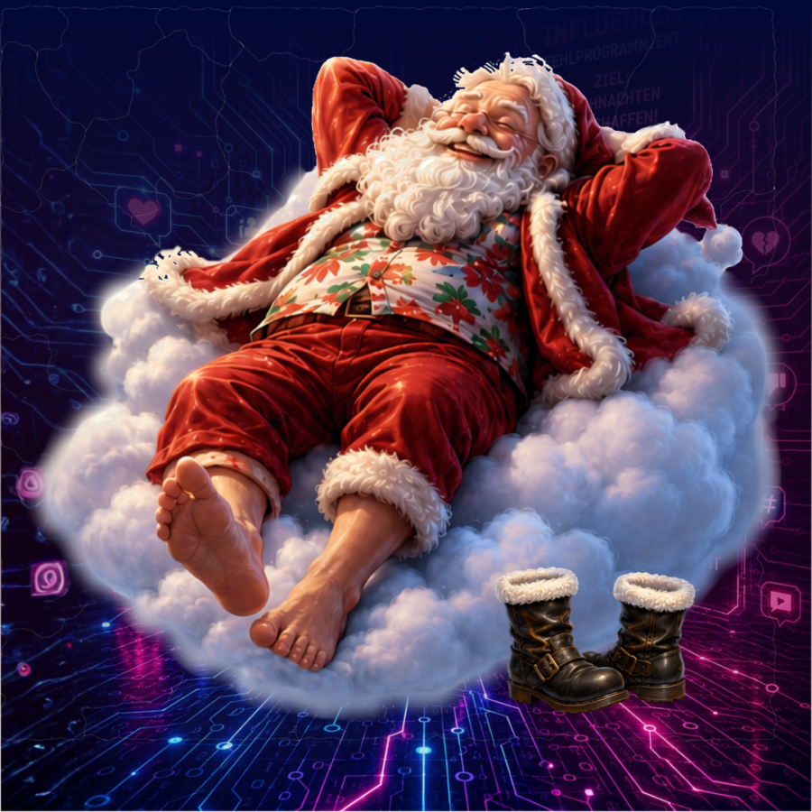 Ein schlafender Weihnachtsmann auf einer Wolke: Motiv zum Weihnachtsmusical.